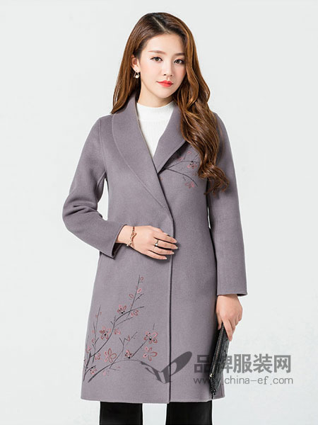 玛妮奴女装2017冬季双面绒羊毛呢中长款外套