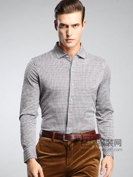 斯卡图男装天丝羊毛棉经典格纹舒适保暖长袖衬衫
