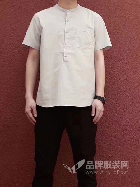 漢纹男装品牌2019春夏新款立领寸衫青年休闲潮流宽松衬衣