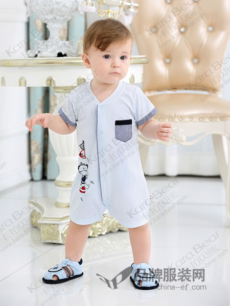 卡拉贝熊童装品牌2019春季连体衣短袖纯棉可开档哈衣爬爬服薄