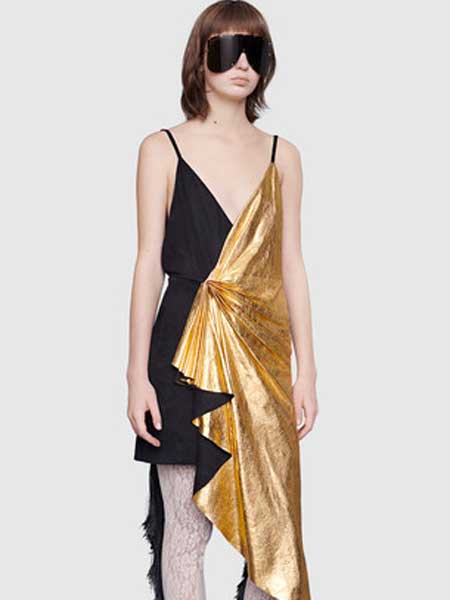 Gucci古驰女装品牌2019春夏新款时尚气质拼接拼色连衣裙