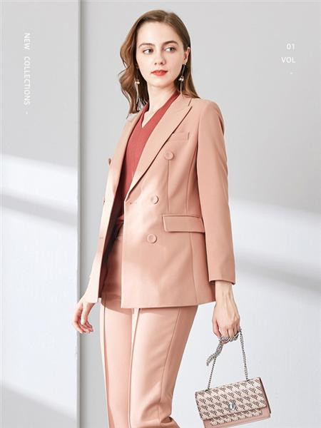 阔太女装品牌2020秋冬商务粉色西装套装