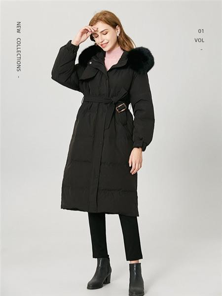 阔太女装品牌2020秋冬舒适束腰黑色外套