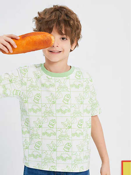 中启服饰童装品牌2021夏季青色印花上衣