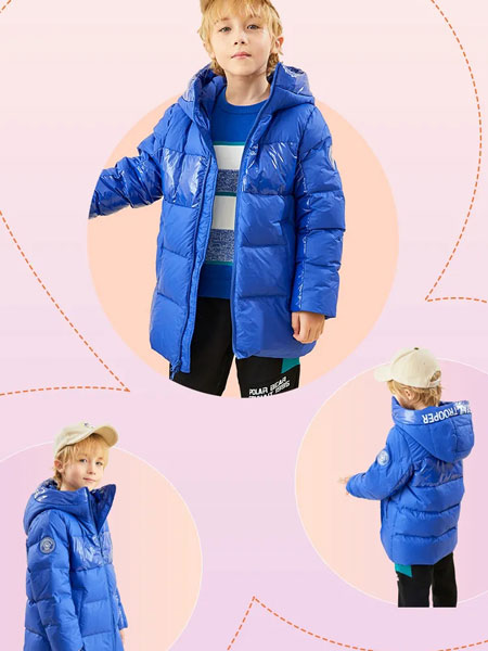 水孩儿童装品牌2021秋冬蓝色连帽羽绒服