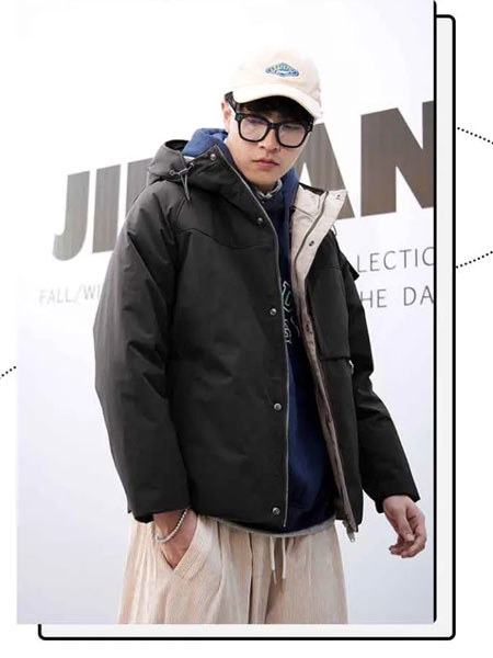 逅道男装品牌2021冬季连帽宽松舒适羽绒服