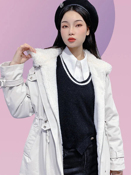 DR女装品牌2021冬季毛领系腰带棉服