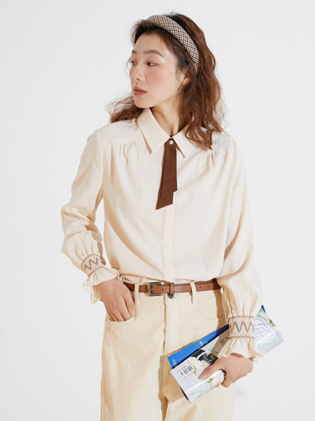 迹象女装品牌2022春夏纯色白色韩版快时尚休闲商务原宿通勤风小清新文艺范百搭港风学院衬衫
