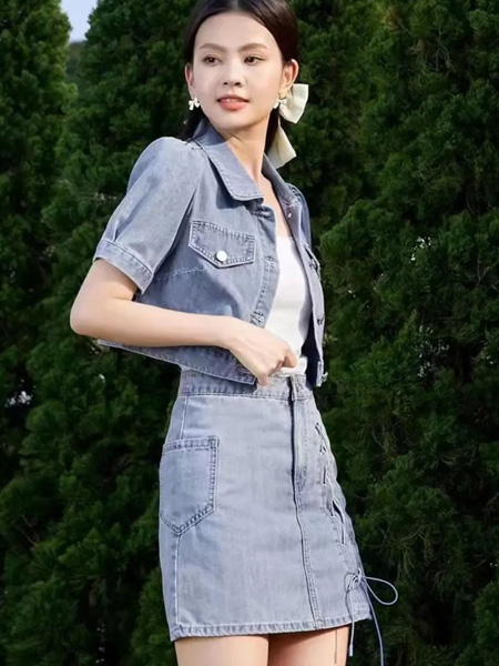 提图斯(TITSOO)女装品牌2022夏季休闲街头风牛仔套装