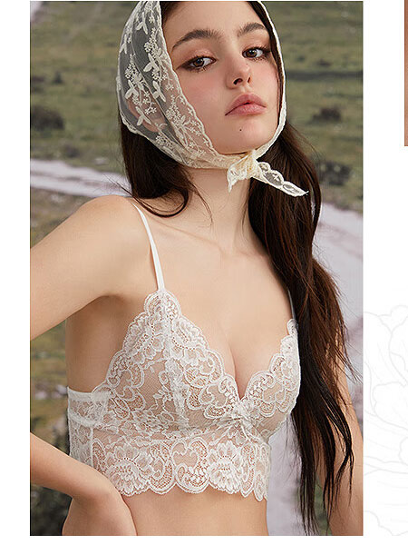 好奇蜜斯内衣品牌蕾丝法式内衣女夏薄大胸显小无钢圈性感美背内搭文胸罩